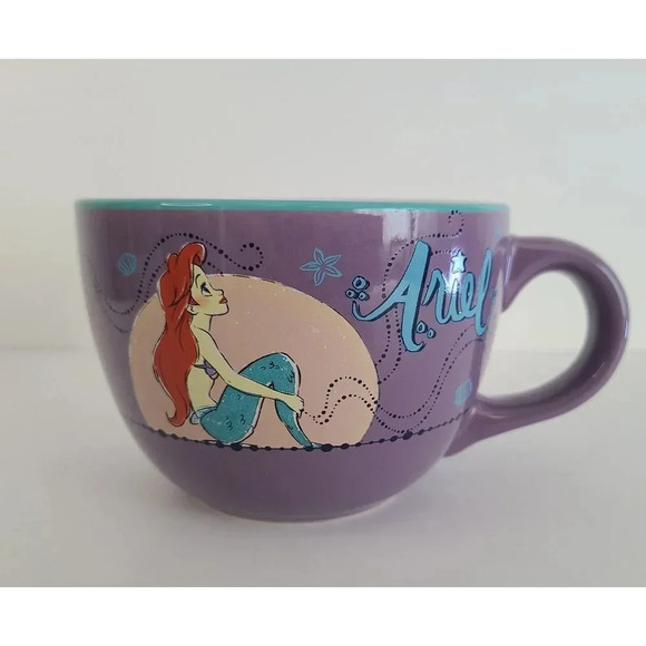 Disney Ariel Little Mermaid Coffee Cup Mug 24 oz Ceramic Teal Blue Purple - Picture 2 of 6